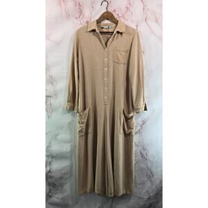 Chartou Jumpsuit Womens Medium Linen Blend Beige Wide Leg Lagenlook Boho Palazzo